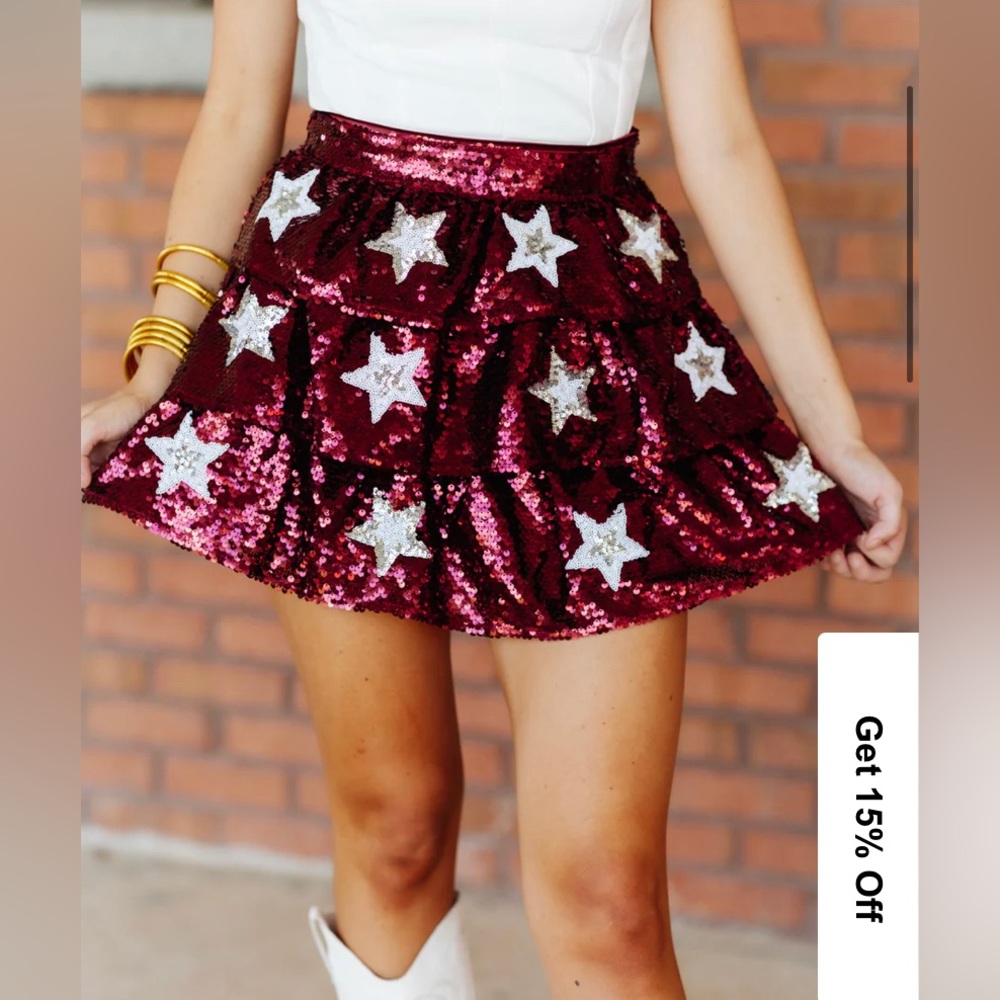 Peach Love Boutique Skirt: Maroon Sequin Star Gameday Skirt